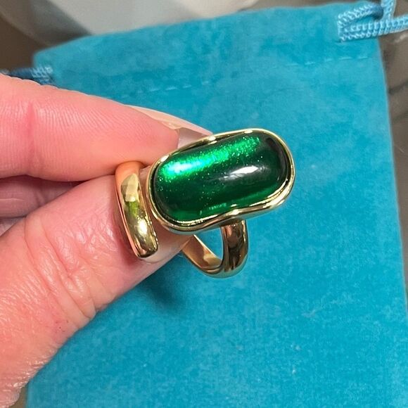 The Emerald Queen Ring in yellow gold plated 925 silver adjustable - Picture 4 of 11